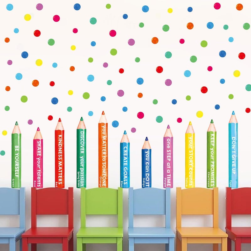 Kasubeso Inspirational Wall Decals, Multicolor Pencils Polka Dots Wall Stickers, Peel and Stick Motivational You Can Do It Wall Decor for Playroom Classroom Nursery Preschool Decoration - Image 4